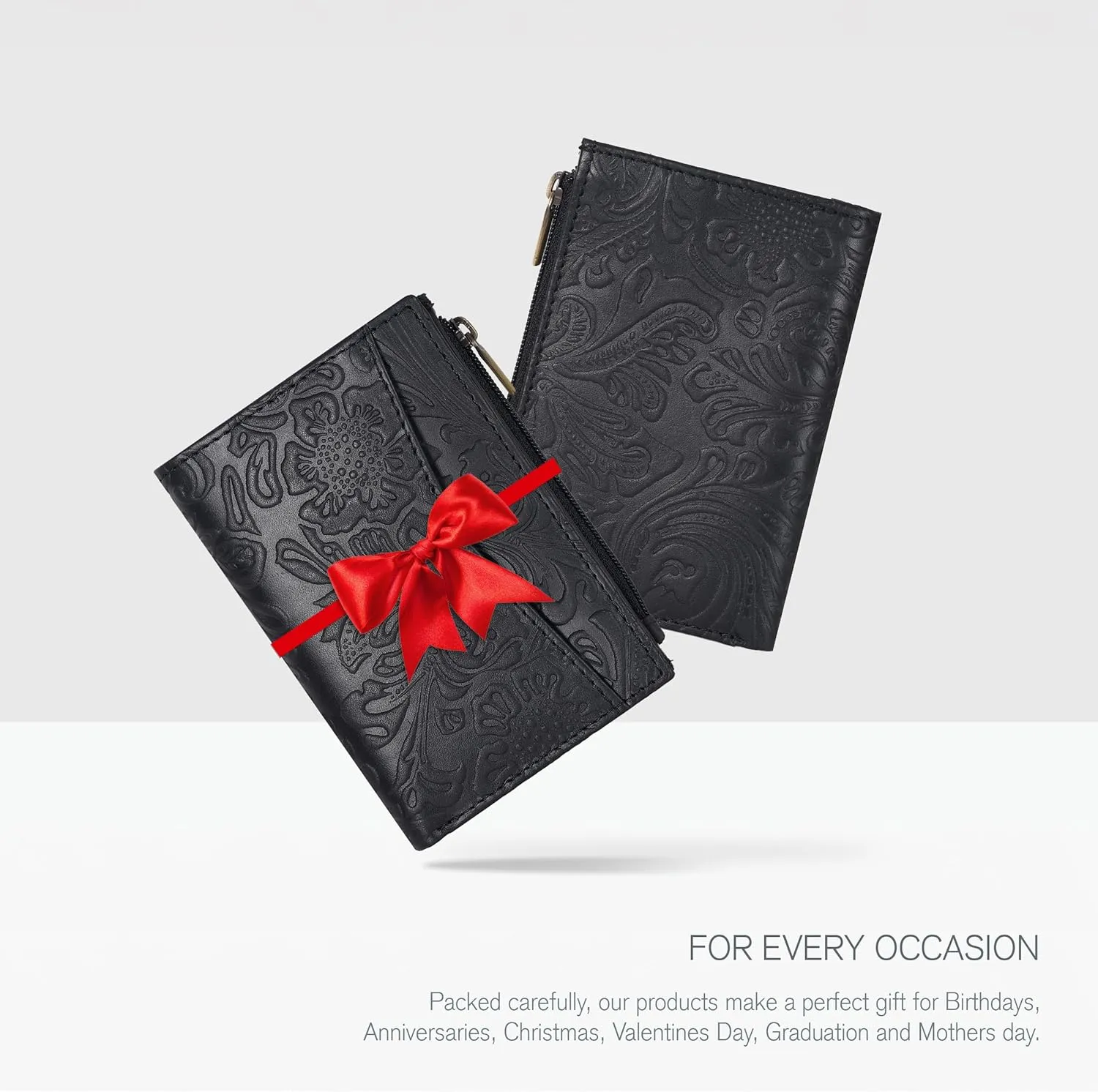 Oak Leathers Leather Wallet For Women - Small RFID Coin Purse Credit Card & ID Holder for Ladies, Gift for Women's, Bifold Wallets (Crazy Horse Black Flower)