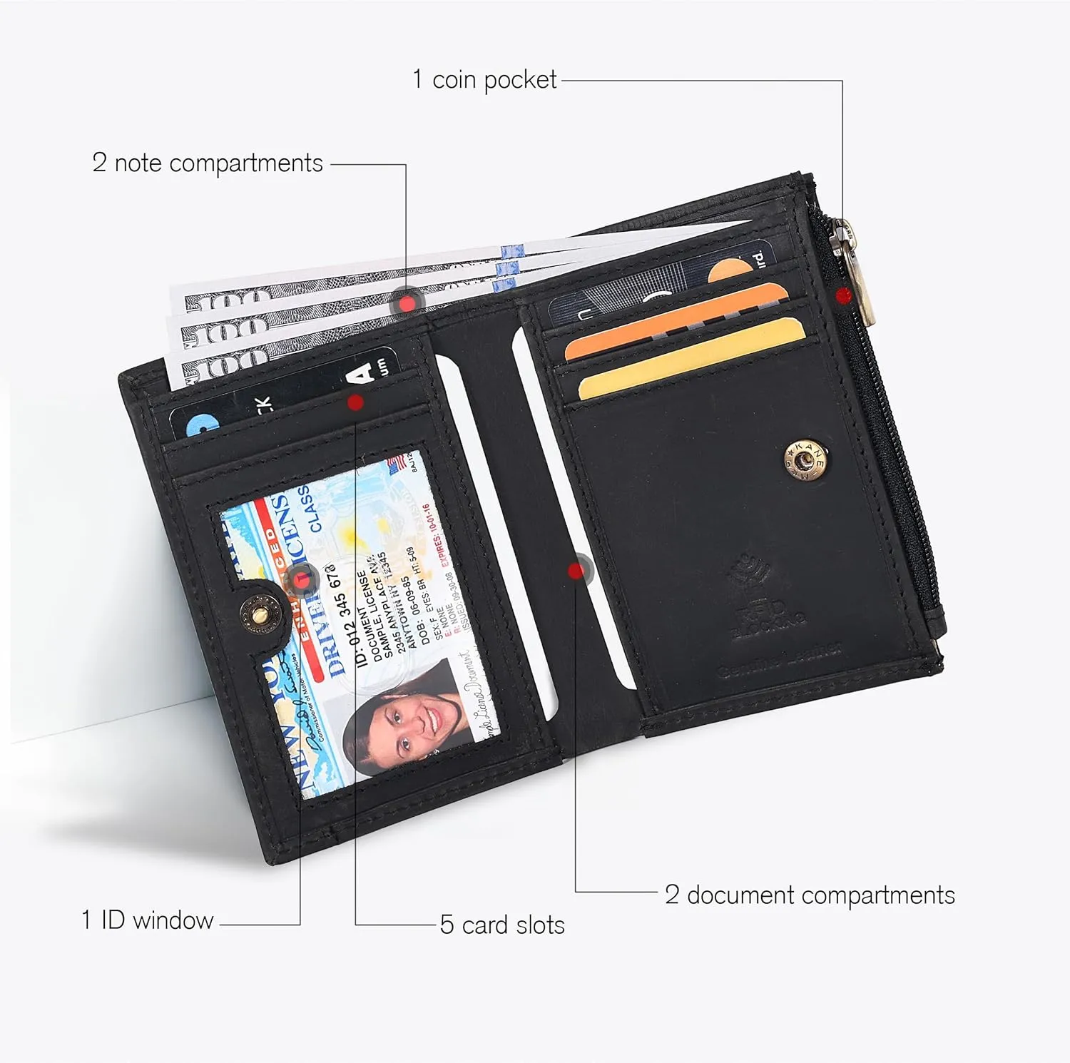 Oak Leathers Leather Wallet For Women - Small RFID Coin Purse Credit Card & ID Holder for Ladies, Gift for Women's, Bifold Wallets (Crazy Horse Black Flower)