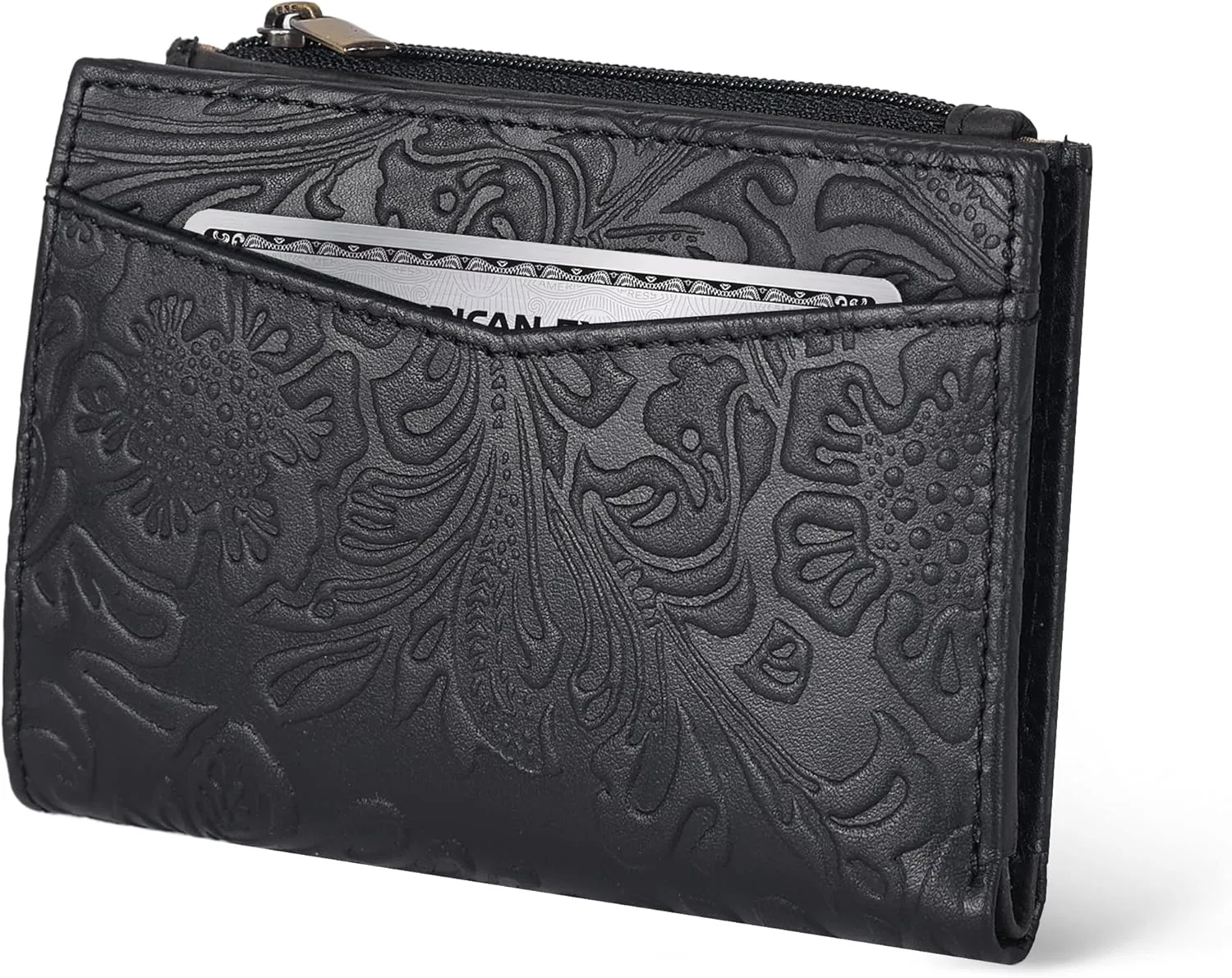 Oak Leathers Leather Wallet For Women - Small RFID Coin Purse Credit Card & ID Holder for Ladies, Gift for Women's, Bifold Wallets (Crazy Horse Black Flower)
