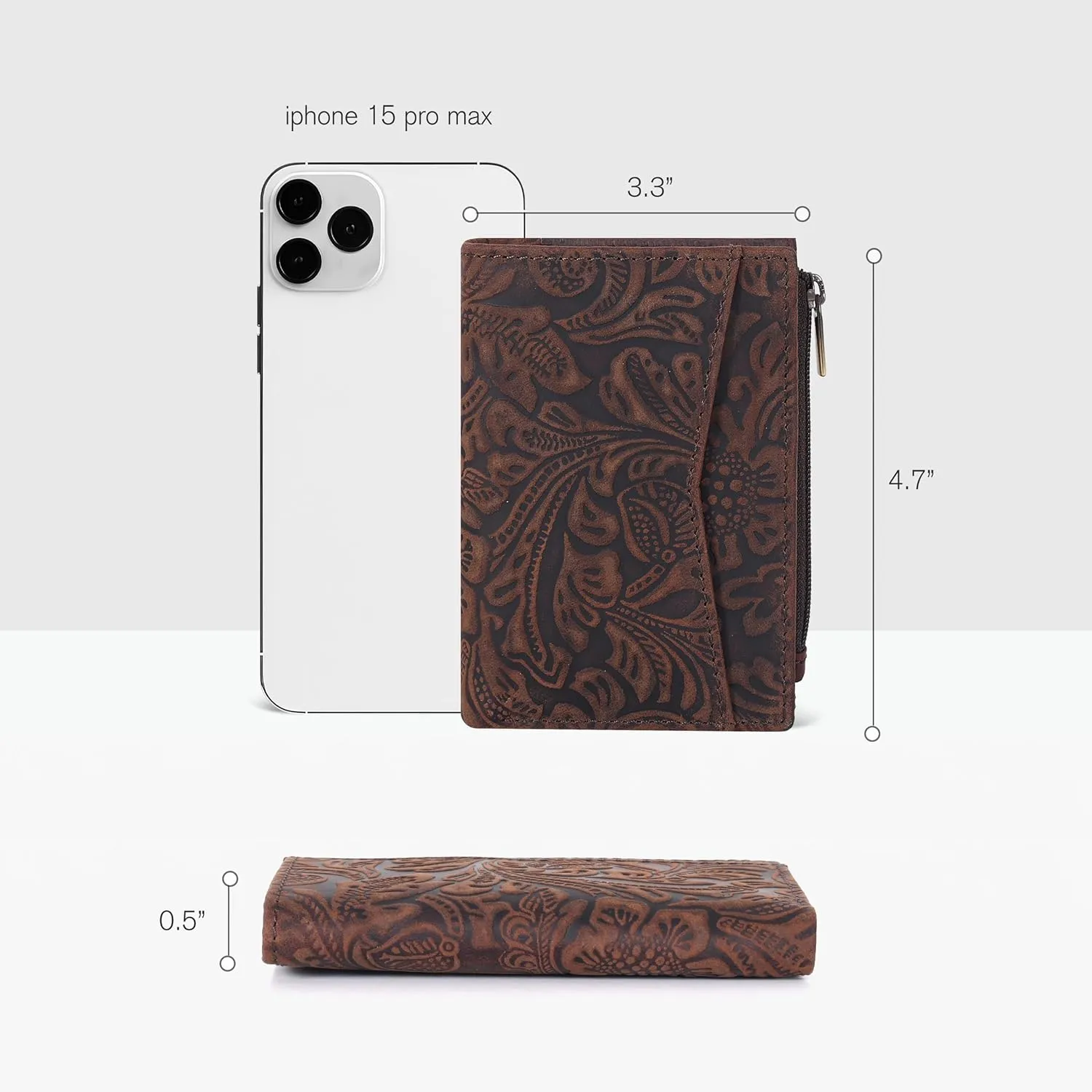 Oak Leathers Leather Wallet For Women - Small RFID Coin Purse Credit Card & ID Holder for Ladies, Gift for Women's, Bifold Wallets (Crazy Horse Brown Flower)