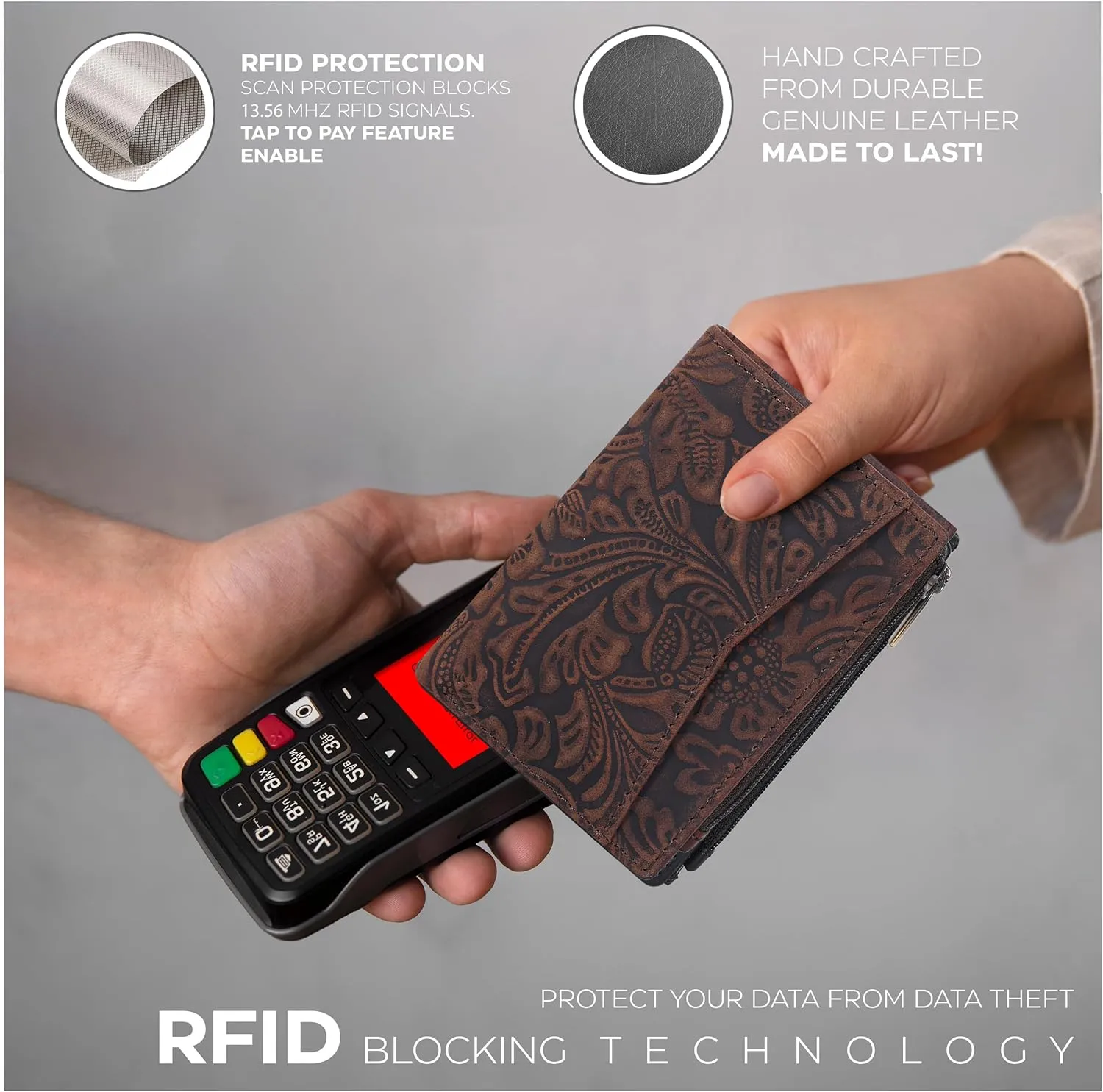 Oak Leathers Leather Wallet For Women - Small RFID Coin Purse Credit Card & ID Holder for Ladies, Gift for Women's, Bifold Wallets (Crazy Horse Brown Flower)