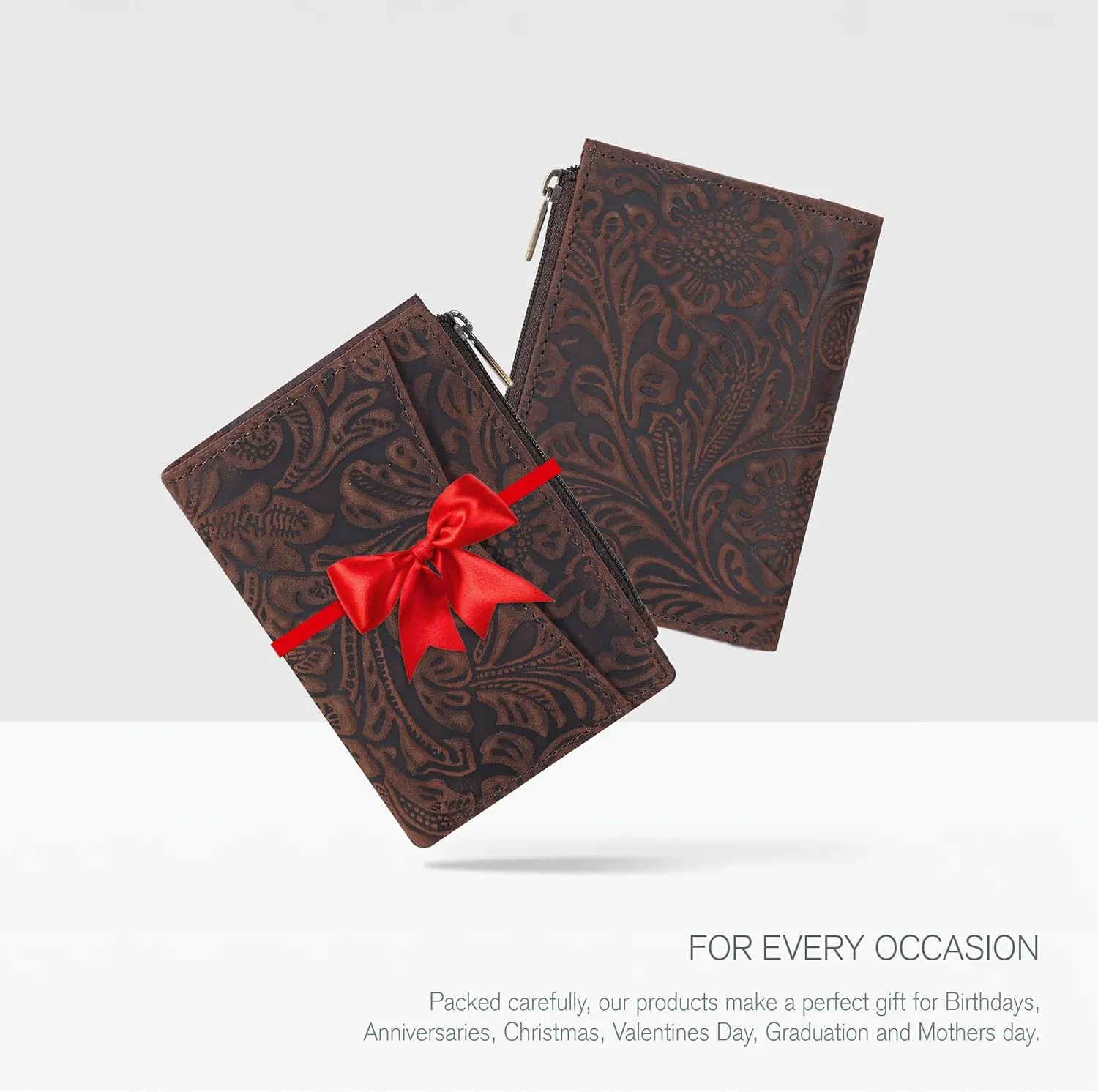 Oak Leathers Leather Wallet For Women - Small RFID Coin Purse Credit Card & ID Holder for Ladies, Gift for Women's, Bifold Wallets (Crazy Horse Brown Flower)