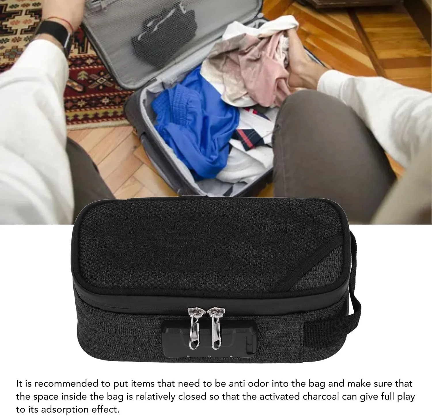 Odor Proof Pouch Organizer, Code Lock Design Smell Proof Container Portable Easy Using for Travel (Black)