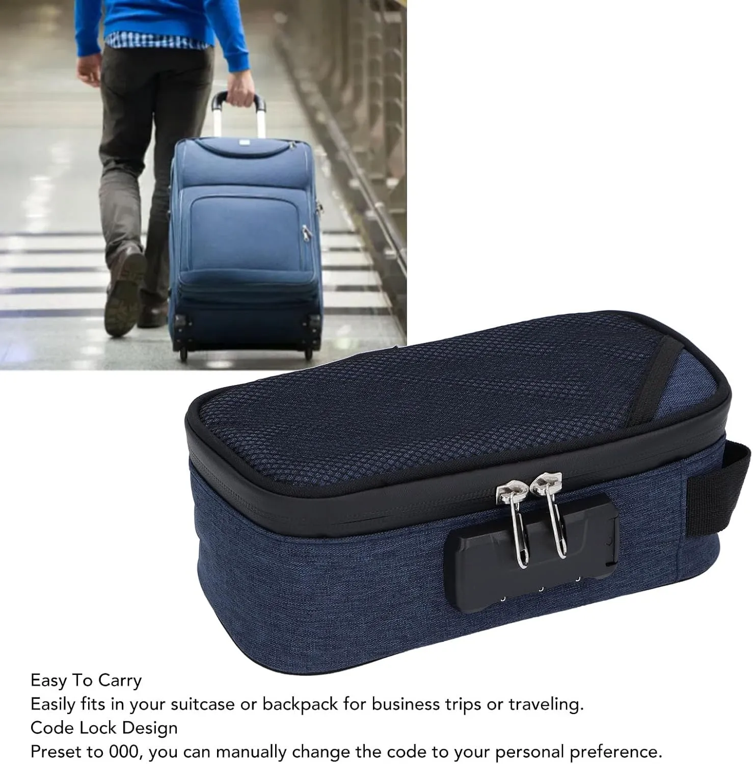 Odor Proof Pouch Organizer, Code Lock Design Smell Proof Container Portable Easy Using for Travel (Dark Blue)