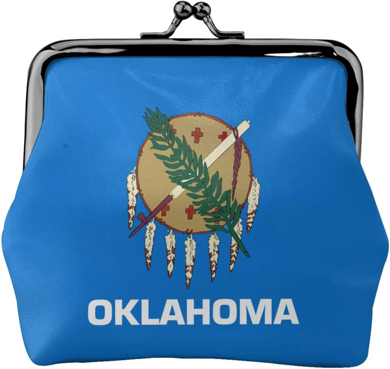 Oklahoma State Flag print Coin Purse with Kiss Lock Buckle Small Change Purse Card Holder Coin Pouch for Women