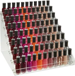 Okuna Outpost 8 Tier Clear Acrylic Nail Polish Display Rack with 96 Standard Sized Bottle Capacity, Organizer for Salons (12.75 x 12.5 x 9.25 in)