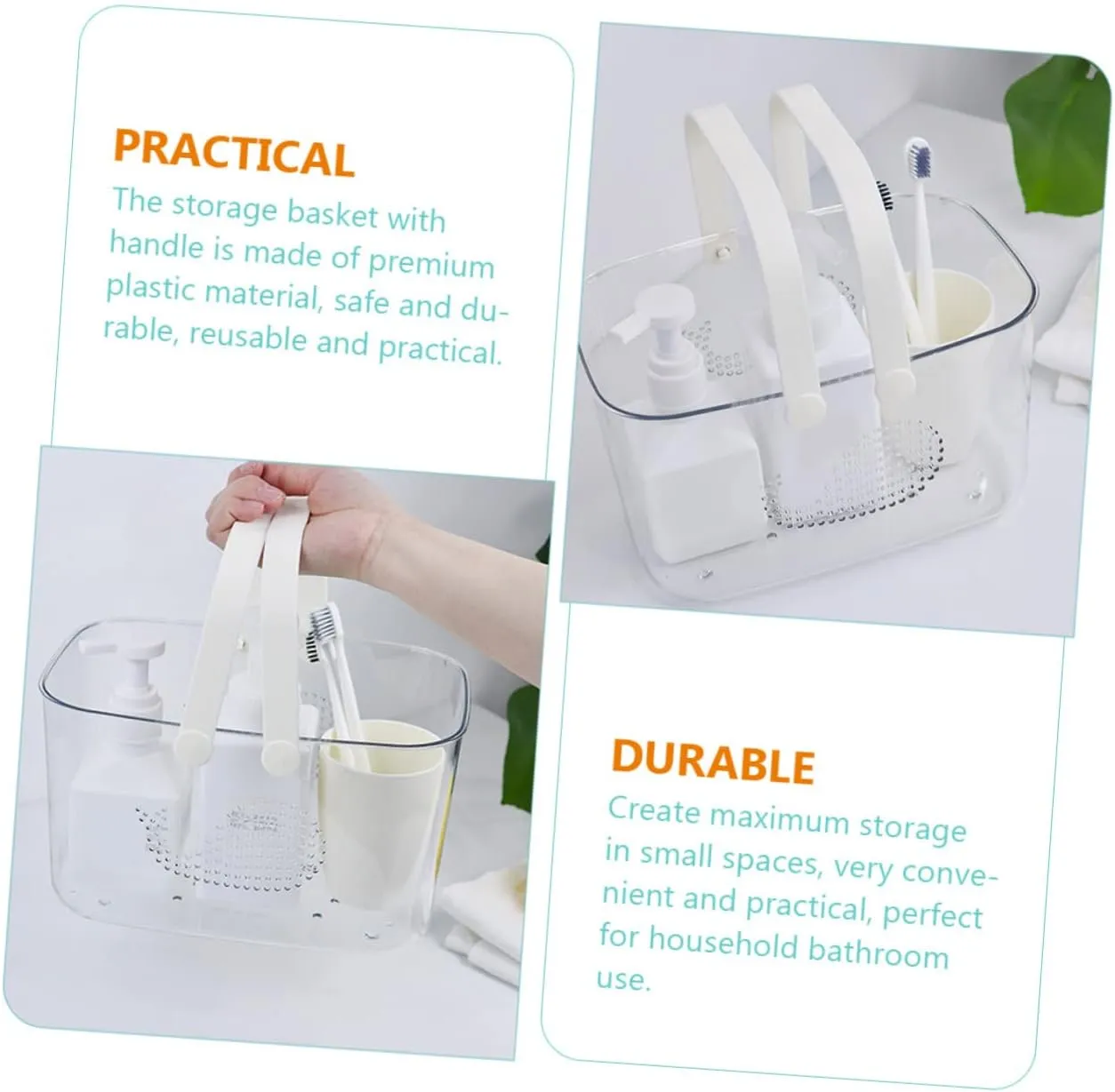 Organizer Baskets Plastic Storage Basket with Handle Portable for Bathroom Dorm Kitchen Bath House