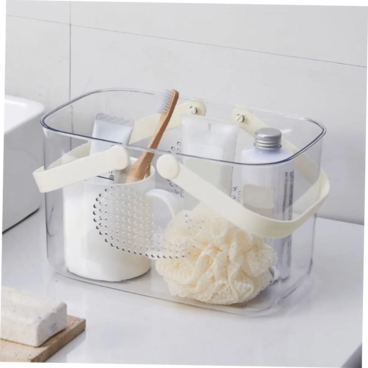 Organizer Baskets Plastic Storage Basket with Handle Portable for Bathroom Dorm Kitchen Bath House