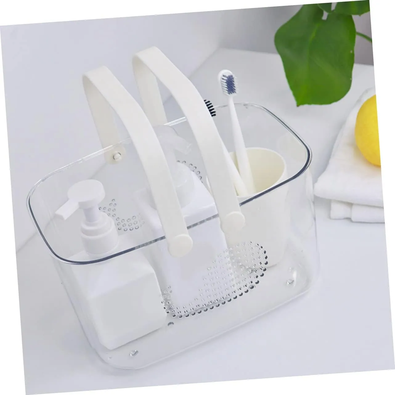 Organizer Baskets Plastic Storage Basket with Handle Portable for Bathroom Dorm Kitchen Bath House