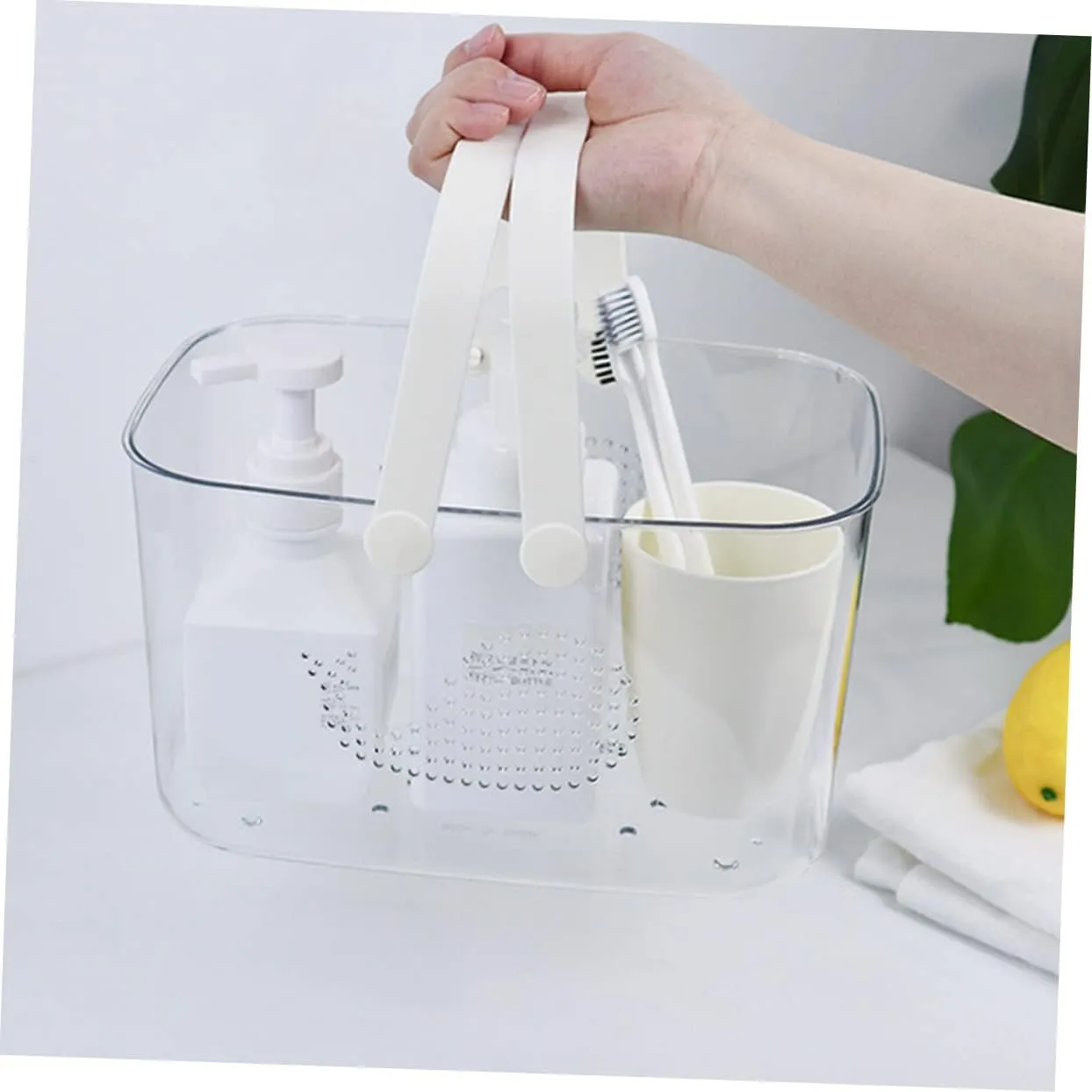 Organizer Baskets Plastic Storage Basket with Handle Portable for Bathroom Dorm Kitchen Bath House