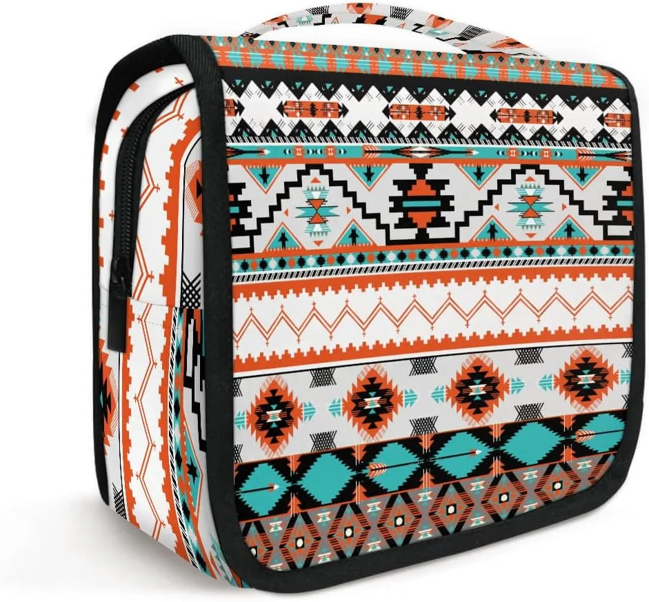 OSAM SPACE Hanging Toiletry Bag for Women, Ethnic Aztec Cosmetic Bag Makeup Case Organizer Travel Essentials for Women Men