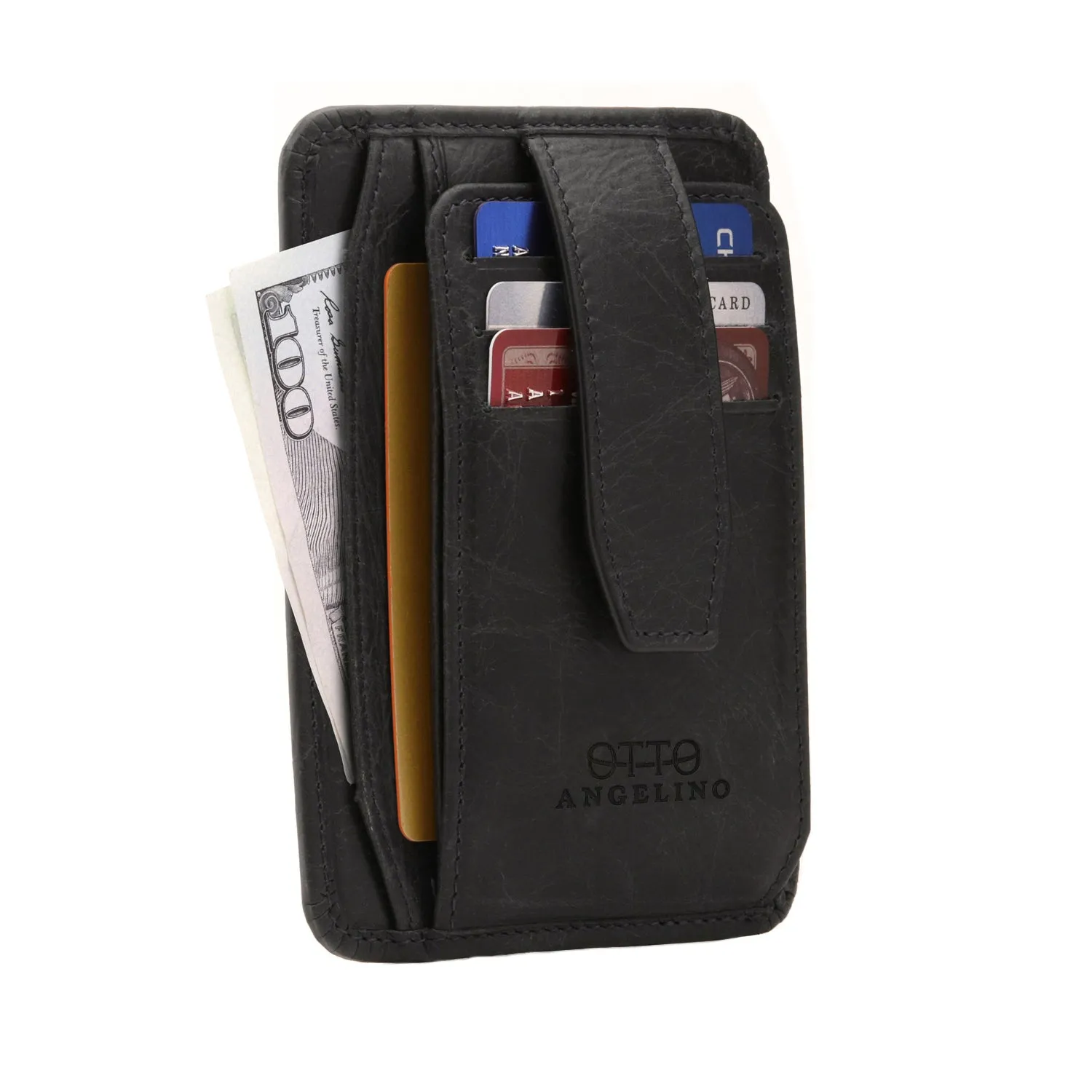 Otto Angelino Italian Leather Minimalist Men’s Wallet - Quick ID Access - RFID Blocking