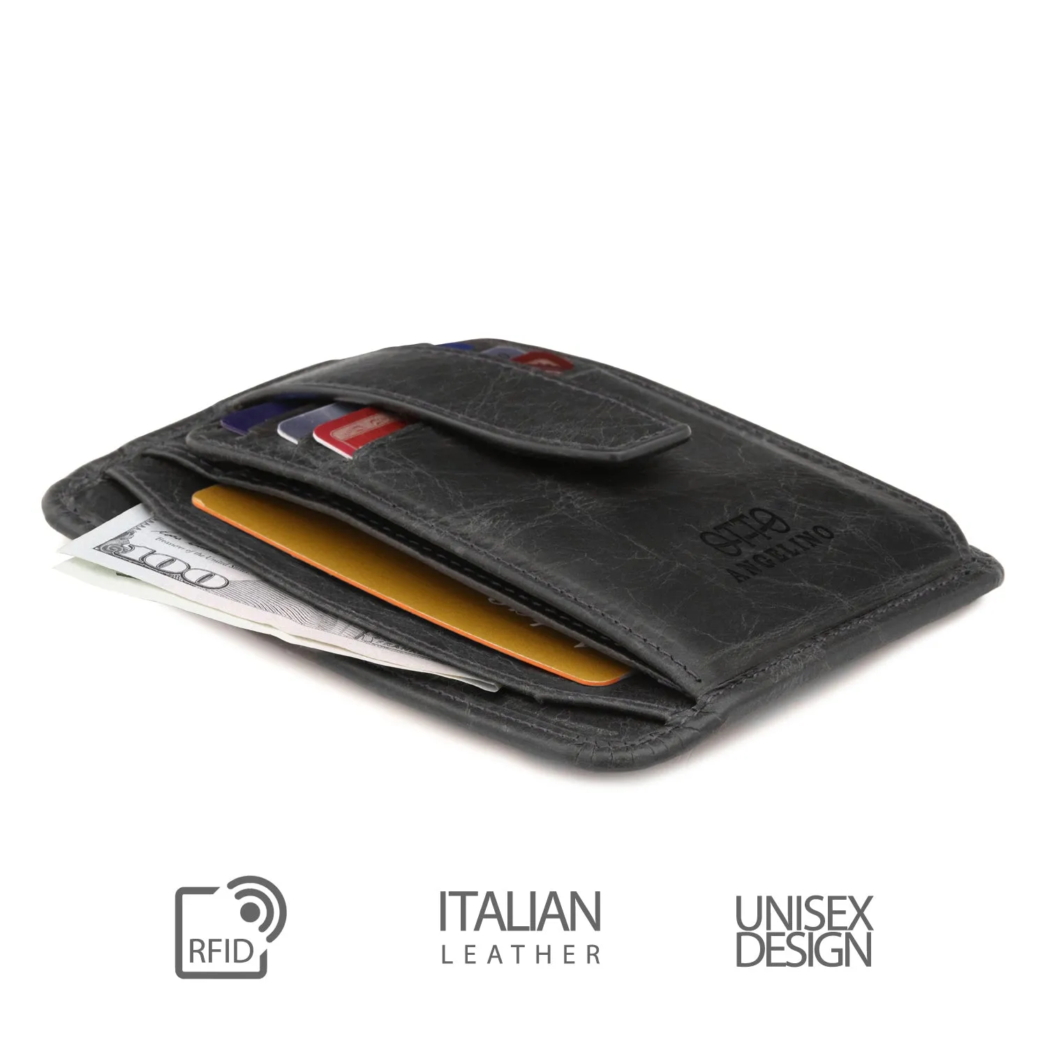 Otto Angelino Italian Leather Minimalist Men’s Wallet - Quick ID Access - RFID Blocking