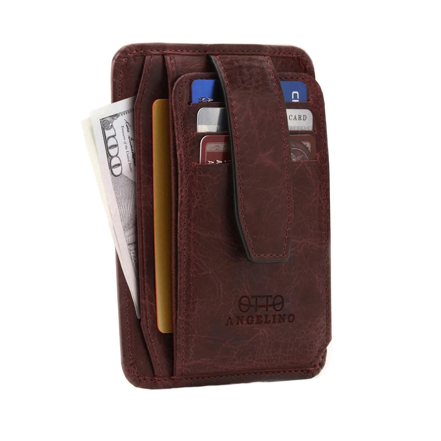 Otto Angelino Italian Leather Minimalist Men’s Wallet - Quick ID Access - RFID Blocking