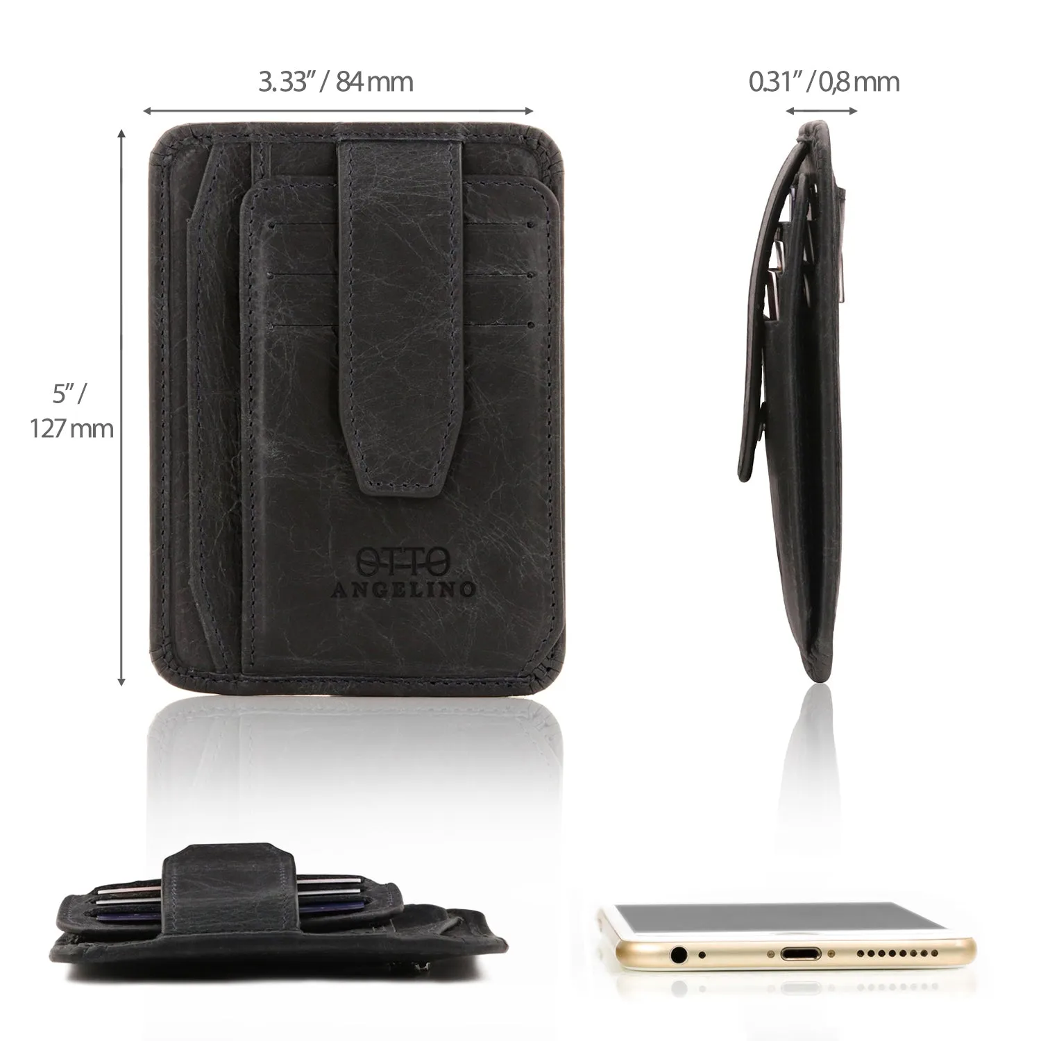 Otto Angelino Italian Leather Minimalist Men’s Wallet - Quick ID Access - RFID Blocking