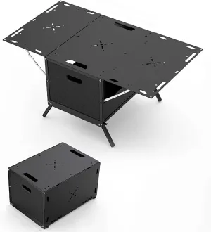 Outdoor Storage Box Barbecue Grill Table Portable Folding Camping Kitchen Table Aluminum Cook Station Picnic Indoor Outdoor for Picnics, BBQ, RV Traveling(A)