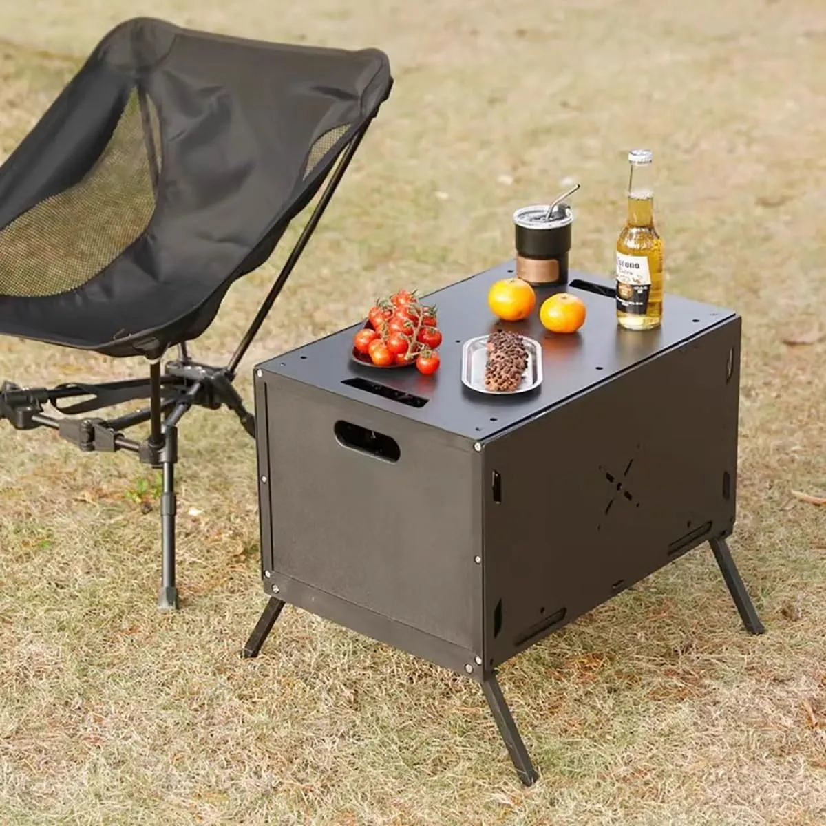 Outdoor Storage Box Barbecue Grill Table Portable Folding Camping Kitchen Table Aluminum Cook Station Picnic Indoor Outdoor for Picnics, BBQ, RV Traveling(A)
