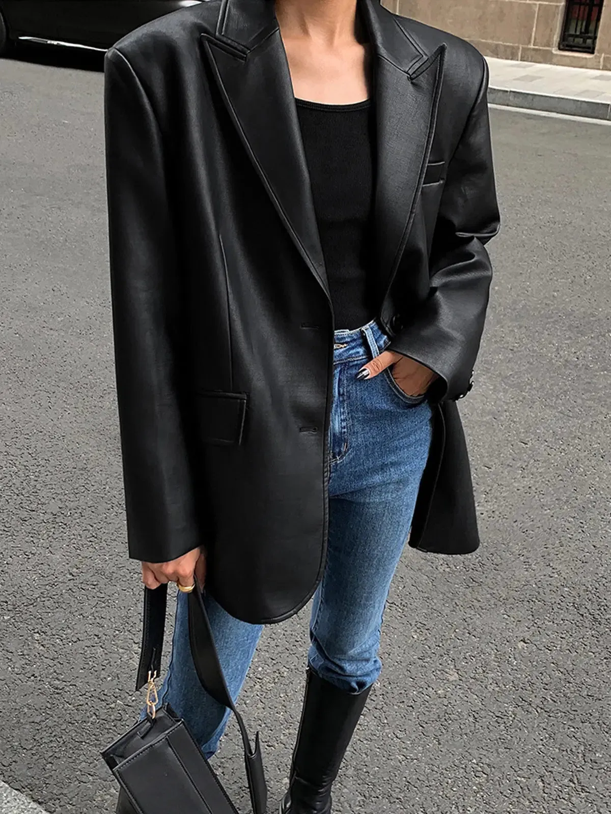Oversized Faux Leather Blazer