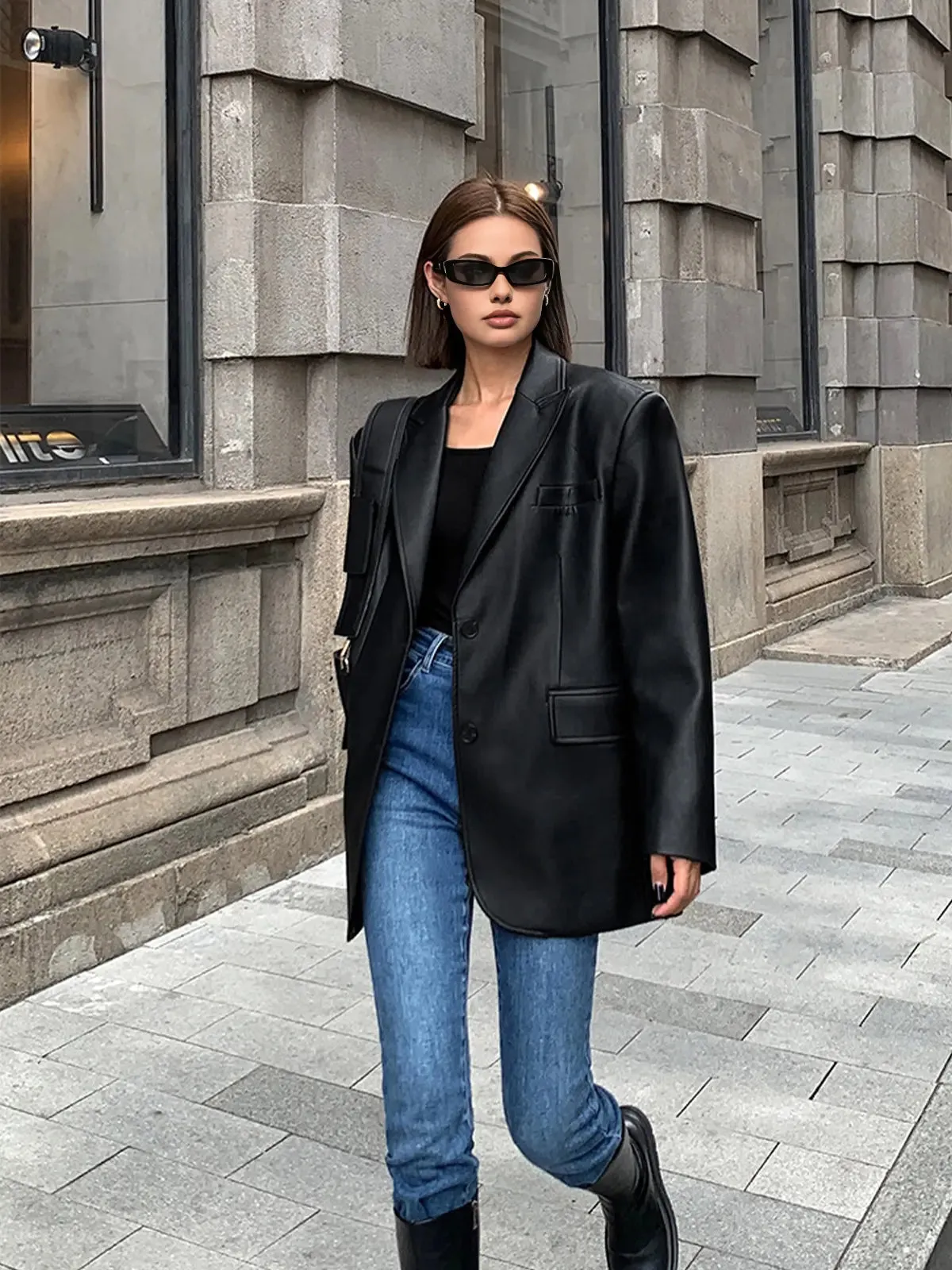 Oversized Faux Leather Blazer