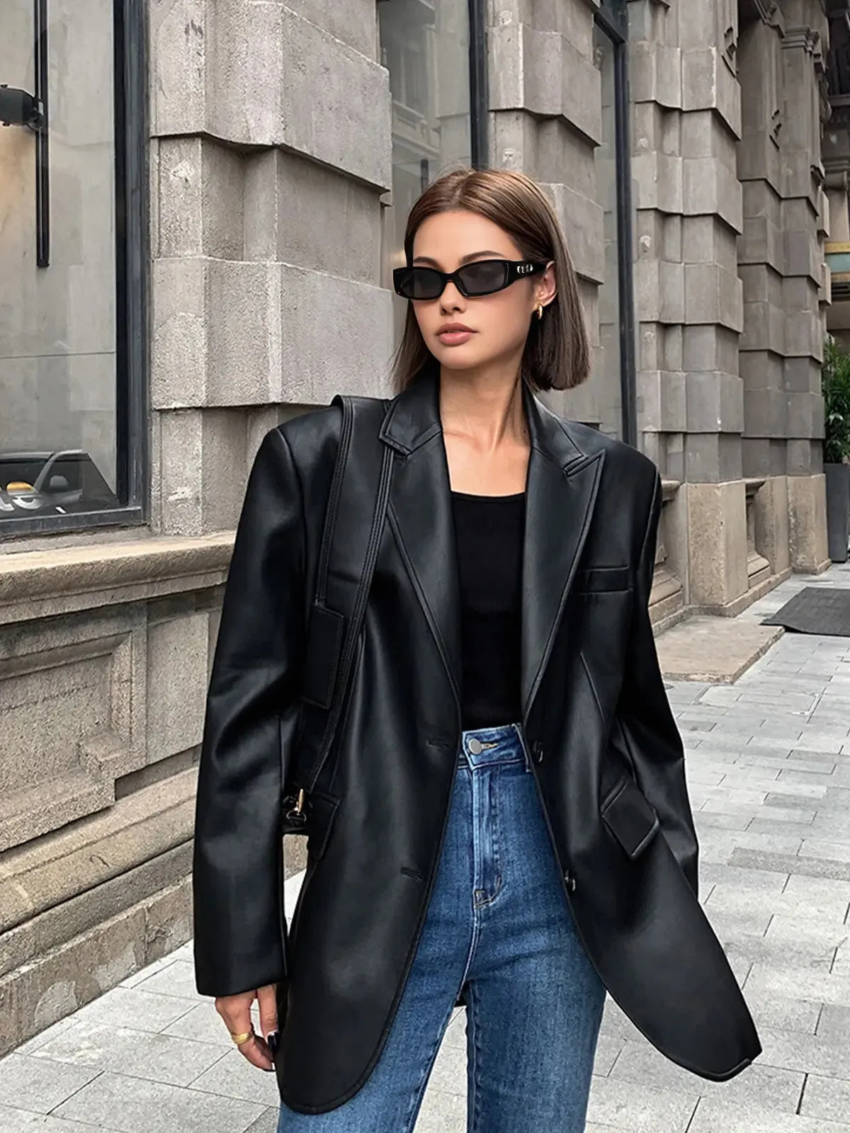 Oversized Faux Leather Blazer
