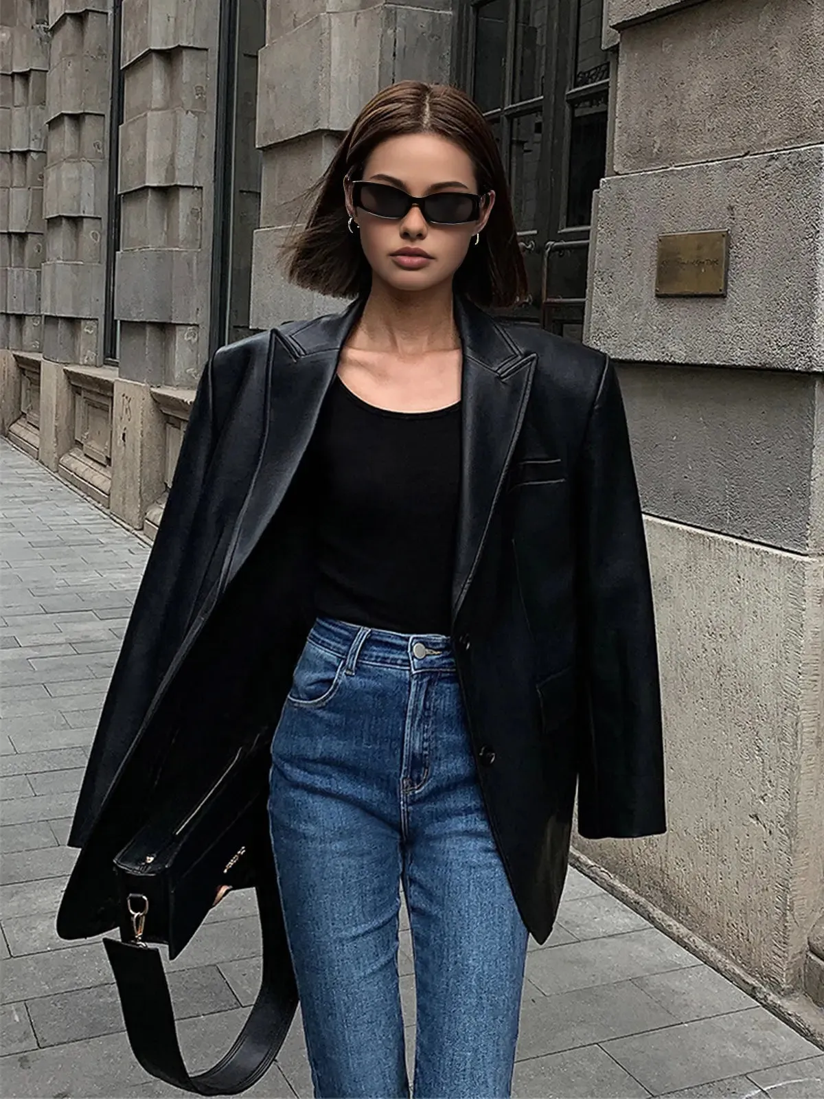 Oversized Faux Leather Blazer