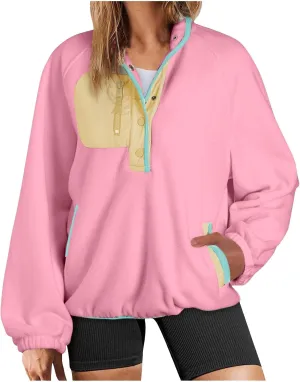 Oversized Sweatshirts For Women Trendy 2024 Fleece Lined Button Down Pullovers Casual Loose Warm Fall Winter Clothes