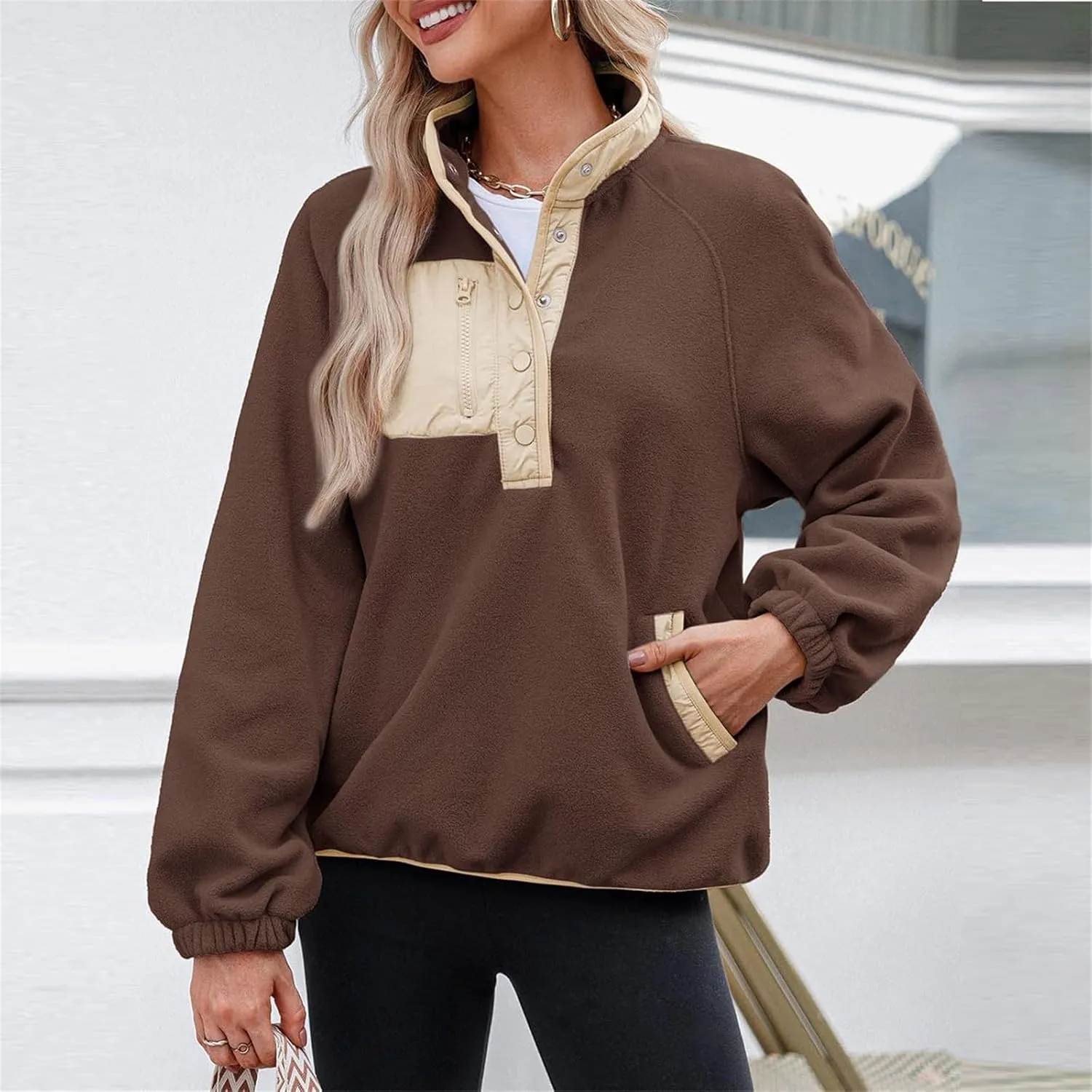 Oversized Sweatshirts For Women Trendy 2024 Fleece Lined Button Down Pullovers Casual Loose Warm Fall Winter Clothes