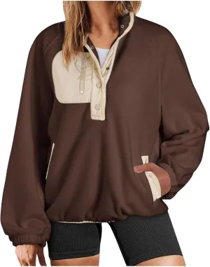 Oversized Sweatshirts For Women Trendy 2024 Fleece Lined Button Down Pullovers Casual Loose Warm Fall Winter Clothes