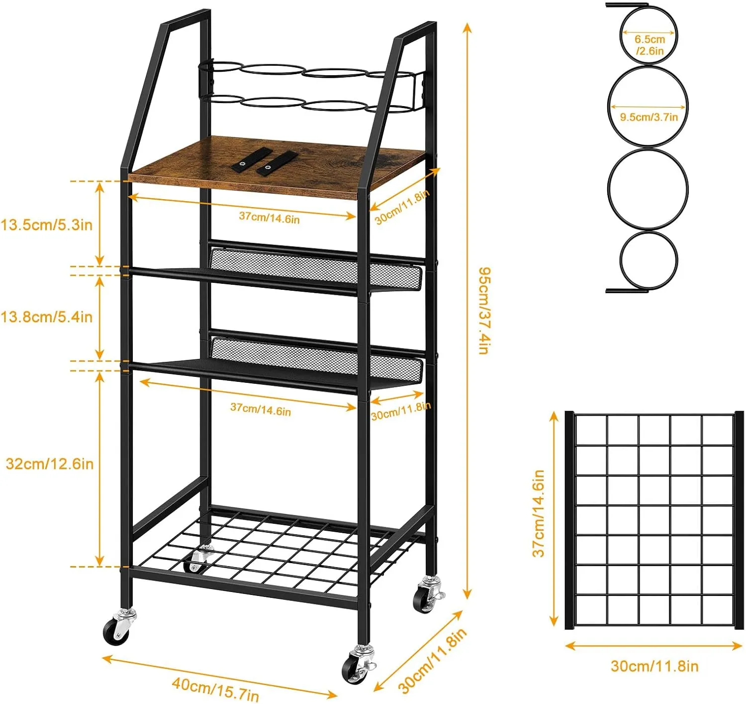 OYEAL Rolling Makeup Storage Cart with Wheels, 4 Tier Hair Tool Organizer Slim Bathroom Storage Cart with Hair Dryer Holder for Towels, Skin Care, Brush, Rustic Brown