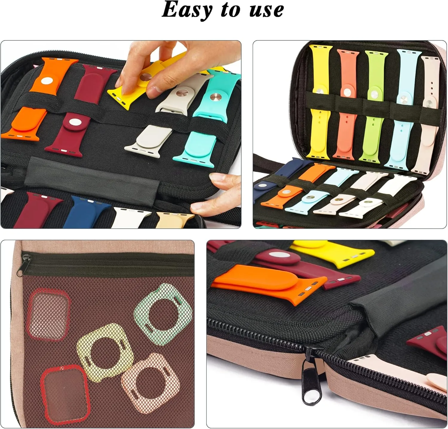 PACMAXI 20 Watch Bands Storage Carrying Case Compatible with Watches,Expandable Watch Band Holder Stores 20 Watch Bands Fit for Most Sizes of Watch Straps,Organizer for Watch Bands, Bag Only (Pink)
