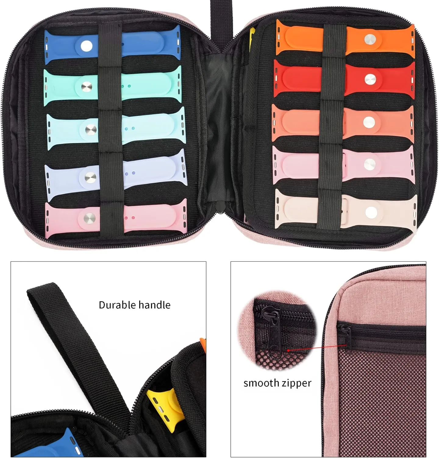 PACMAXI 20 Watch Bands Storage Carrying Case Compatible with Watches,Expandable Watch Band Holder Stores 20 Watch Bands Fit for Most Sizes of Watch Straps,Organizer for Watch Bands, Bag Only (Pink)
