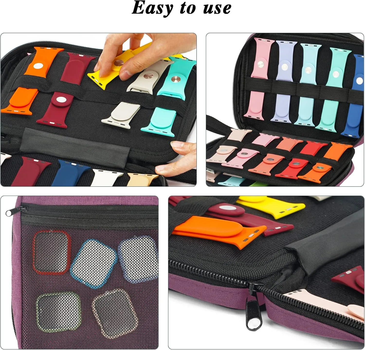 PACMAXI 20 Watch Bands Storage Carrying Case Compatible with Watches,Expandable Watch Band Holder Stores 20 Watch Bands Fit for Most Sizes of Watch Straps,Organizer for Watch Bands, Bag Only (Purple)