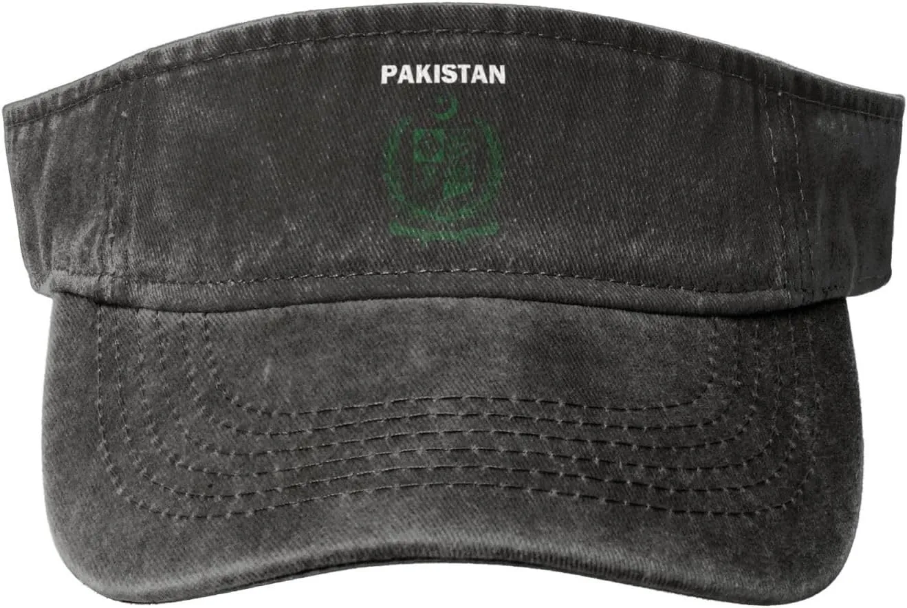 Pakistan Coat of Arms Flag Washed Denim Visor Hat for Men & Women, Adjustable Sun Cap with UV Protection