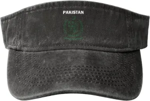 Pakistan Coat of Arms Flag Washed Denim Visor Hat for Men & Women, Adjustable Sun Cap with UV Protection