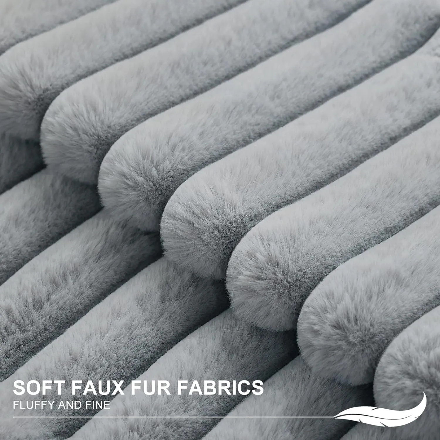 Pallene Faux Fur Plush Throw Pillow Covers 18x18 Set of 2, Luxury Soft Fluffy Striped Decorative Pillow Covers for Sofa, Couch, Living Room, Grey