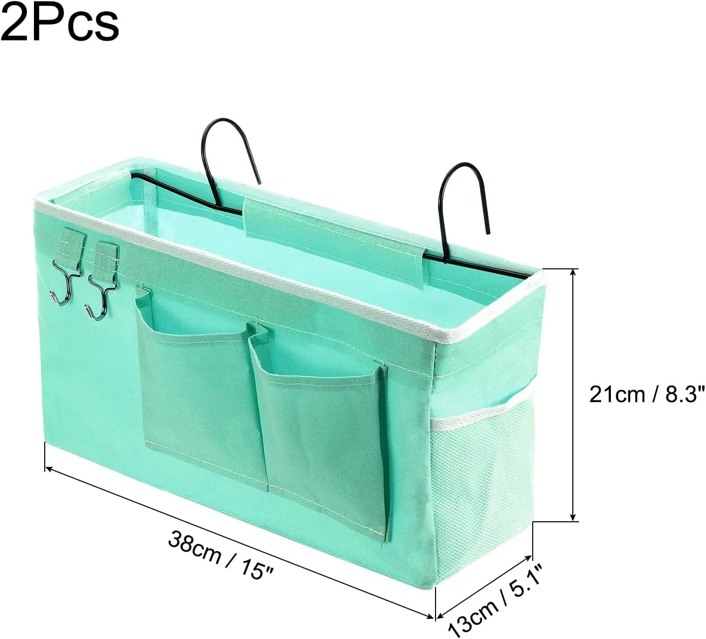 PATIKIL 2pcs Bedside Caddy, Bed Caddy Bunk Bed Caddy Bedside Organizer Bunk Bed Hanging Storage Caddy Bag with Hooks for College Dorm Bunk Bed Rails Headboards, Green