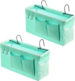 PATIKIL 2pcs Bedside Caddy, Bed Caddy Bunk Bed Caddy Bedside Organizer Bunk Bed Hanging Storage Caddy Bag with Hooks for College Dorm Bunk Bed Rails Headboards, Green