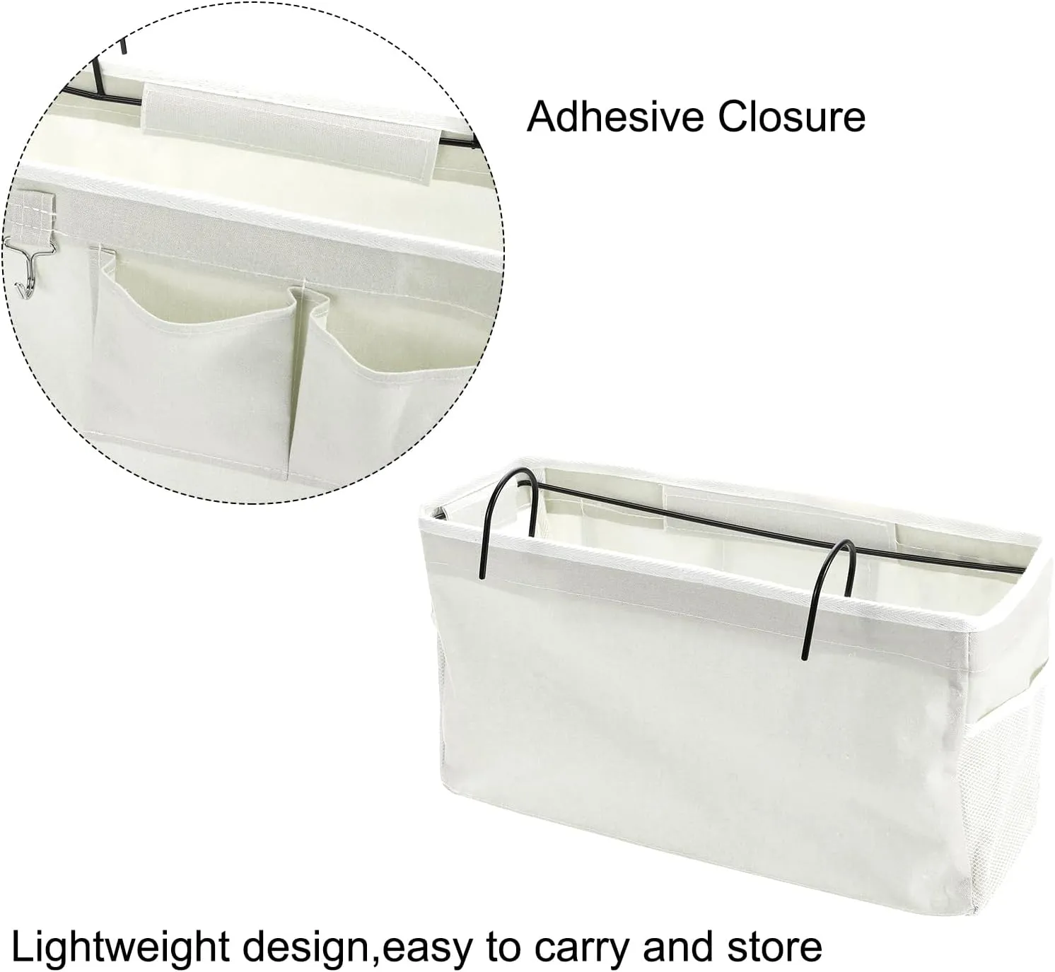 PATIKIL Bedside Caddy, Bed Caddy Bunk Bed Caddy Bedside Organizer Bunk Bed Hanging Storage Caddy Bag with Hooks for College Dorm Bunk Bed Rails Headboards, White