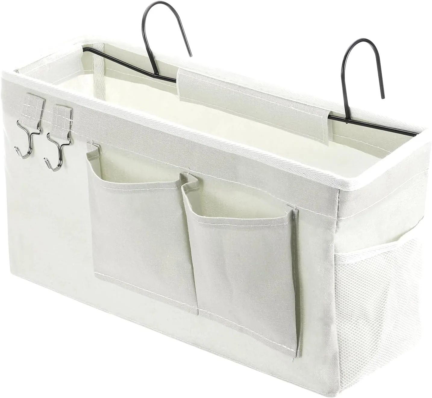 PATIKIL Bedside Caddy, Bed Caddy Bunk Bed Caddy Bedside Organizer Bunk Bed Hanging Storage Caddy Bag with Hooks for College Dorm Bunk Bed Rails Headboards, White