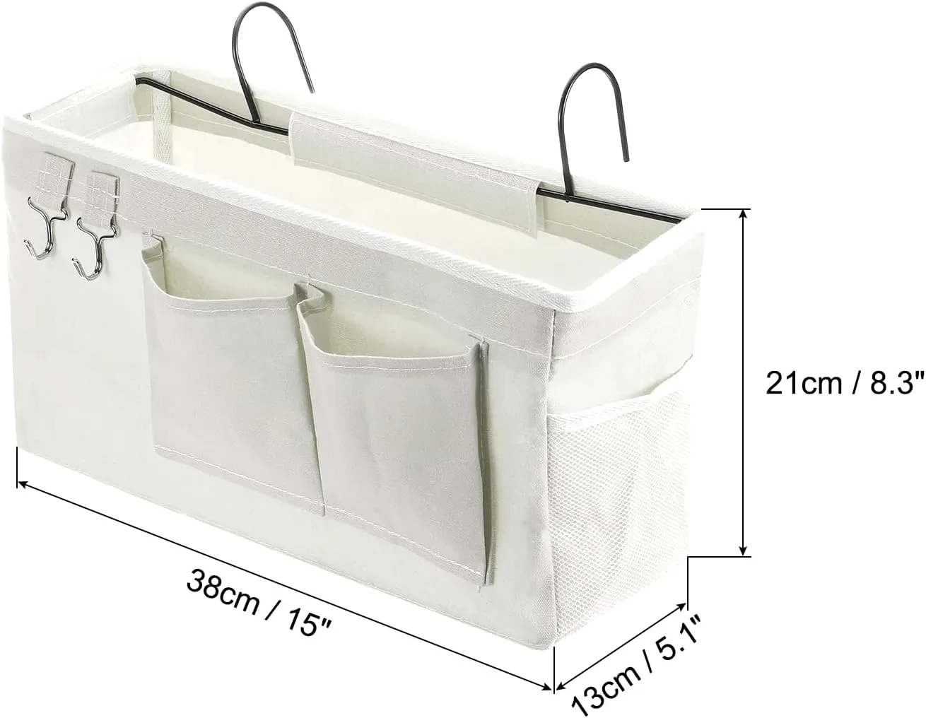 PATIKIL Bedside Caddy, Bed Caddy Bunk Bed Caddy Bedside Organizer Bunk Bed Hanging Storage Caddy Bag with Hooks for College Dorm Bunk Bed Rails Headboards, White