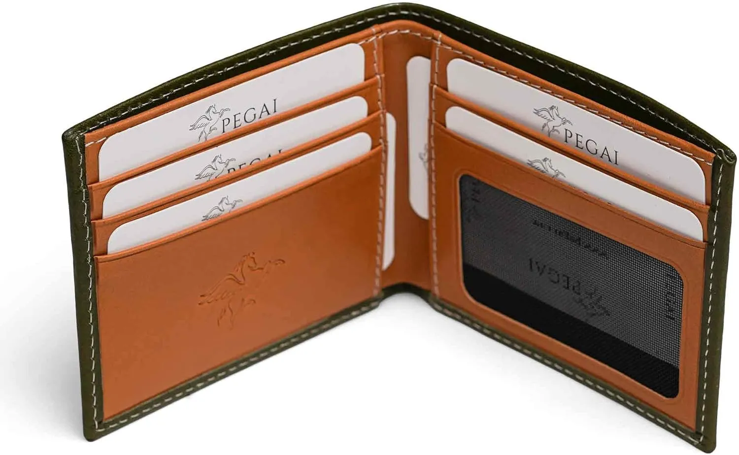 PEGAI Standard Leather Bifold Wallet For Men | Minimalist RFID Blocking Slim Wallet For Men With Credit Card Holder | Edward Italian (Green & Mustard)