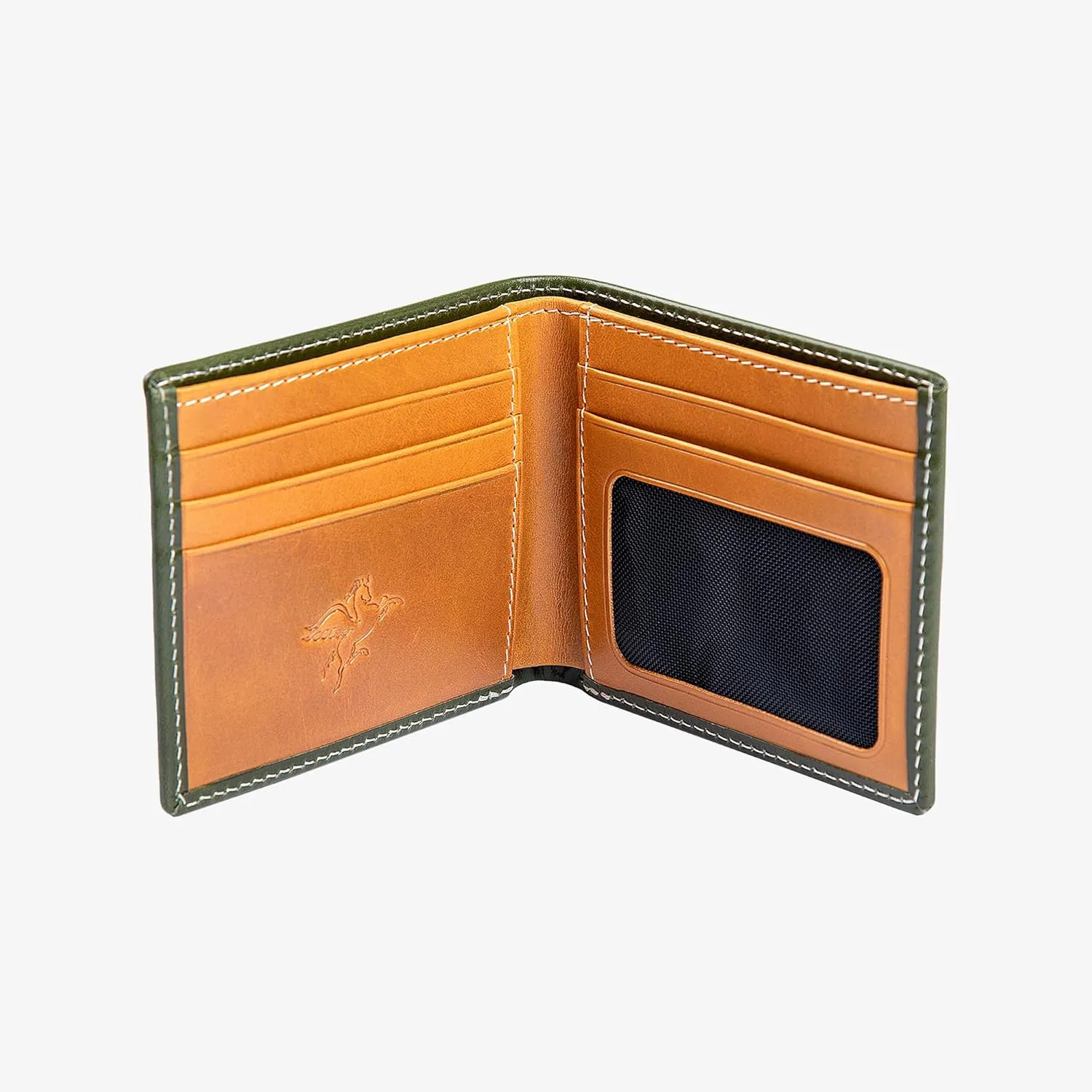 PEGAI Standard Leather Bifold Wallet For Men | Minimalist RFID Blocking Slim Wallet For Men With Credit Card Holder | Edward Italian (Green & Mustard)