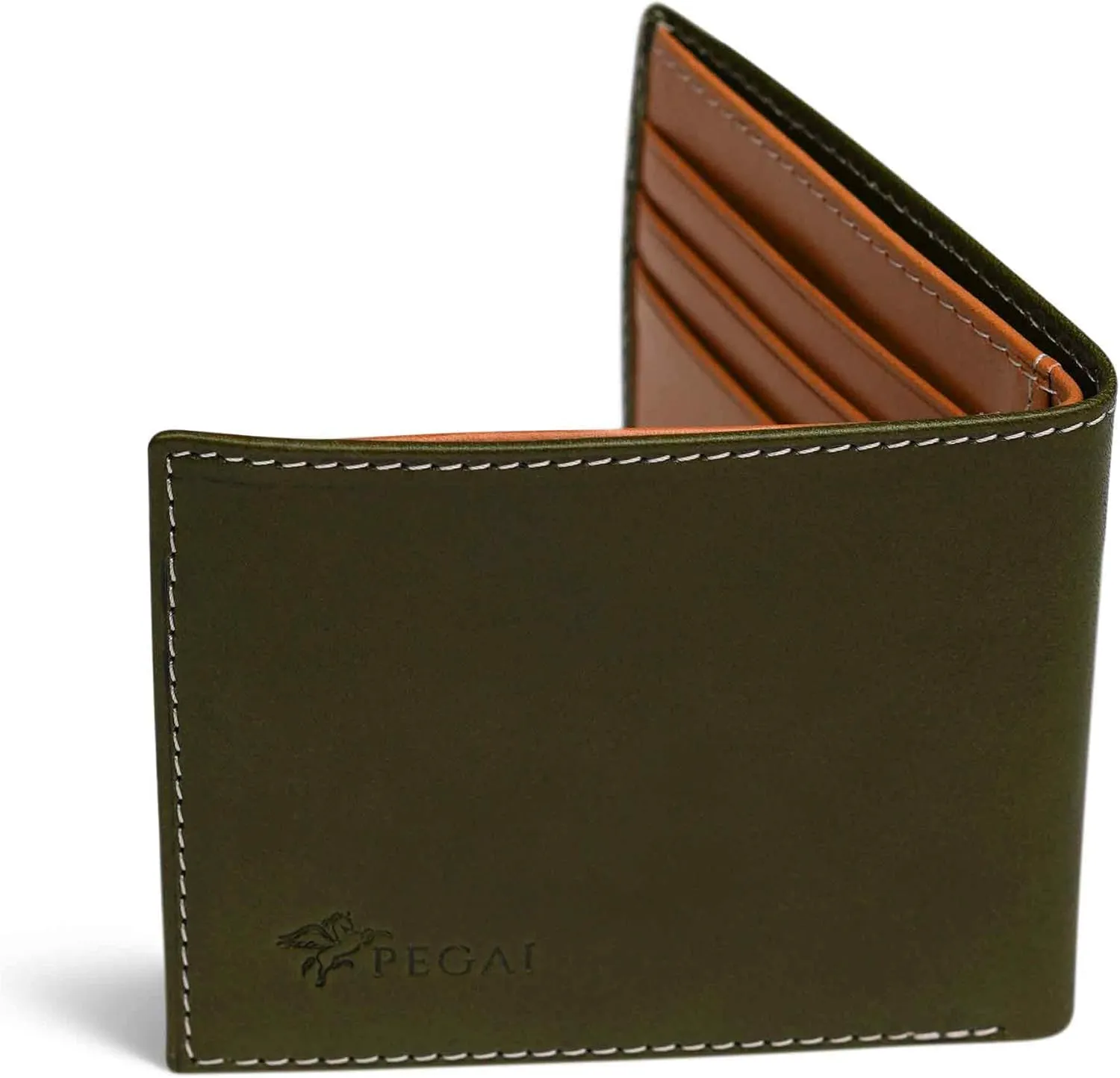 PEGAI Standard Leather Bifold Wallet For Men | Minimalist RFID Blocking Slim Wallet For Men With Credit Card Holder | Edward Italian (Green & Mustard)