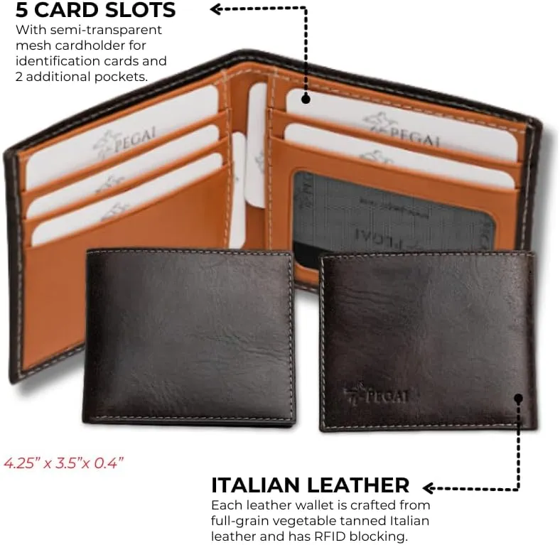 PEGAI Standard Leather Bifold Wallet For Men | Minimalist RFID Blocking Slim Wallet For Men With Credit Card Holder | Edward Italian (Green & Mustard)