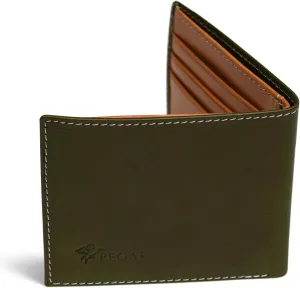 PEGAI Standard Leather Bifold Wallet For Men | Minimalist RFID Blocking Slim Wallet For Men With Credit Card Holder | Edward Italian (Green & Mustard)