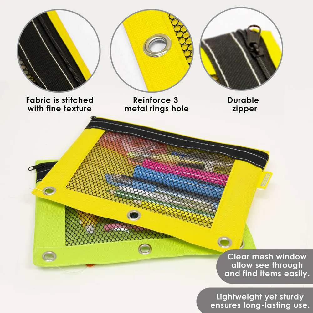 Pencil Pouch 3-Ring Bright Color w/ Mesh Window