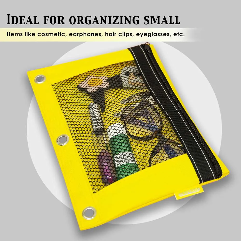 Pencil Pouch 3-Ring Bright Color w/ Mesh Window
