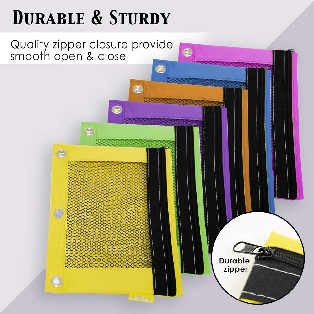 Pencil Pouch 3-Ring Bright Color w/ Mesh Window