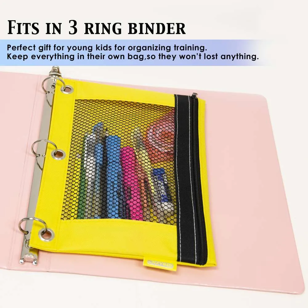 Pencil Pouch 3-Ring Bright Color w/ Mesh Window
