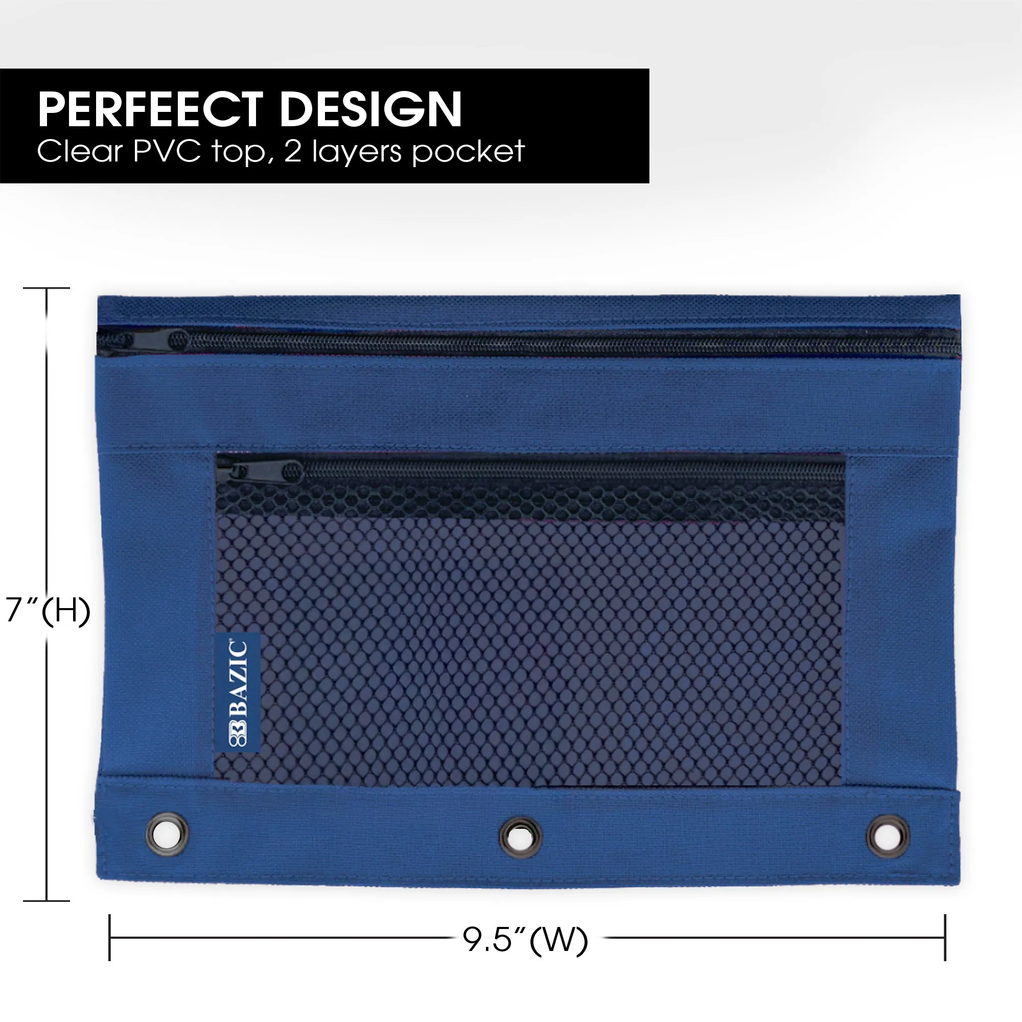 Pencil Pouch 3-Ring Double Zipper w/ Mesh Window